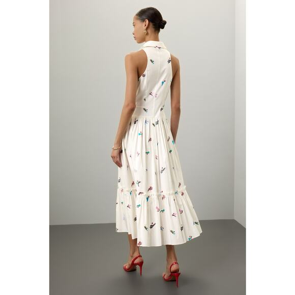 PRABAL GURUNG White Floral Sleeveless Embroidered Cotton Midi Dress Size 10 - Picture 2 of 11